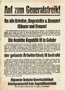 Kundgebung:  100 Jahre Kapp-Putsch – 100 Jahre Generalstreik – Massenstreik gegen Faschismus und Militarismus @ Kaiser-Wilhelm-Platz, Haupt- Ecke Kolonnenstraße