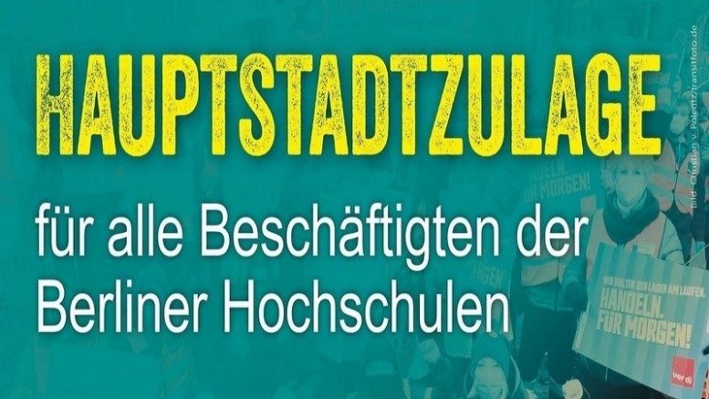 Aufruf zur Kundgebung vor dem Berliner Abgeordnetenhaus am Donnerstag, 26. Januar, 9 Uhr: Hauptstadtzulage für alle Hochschulbeschäftigten!